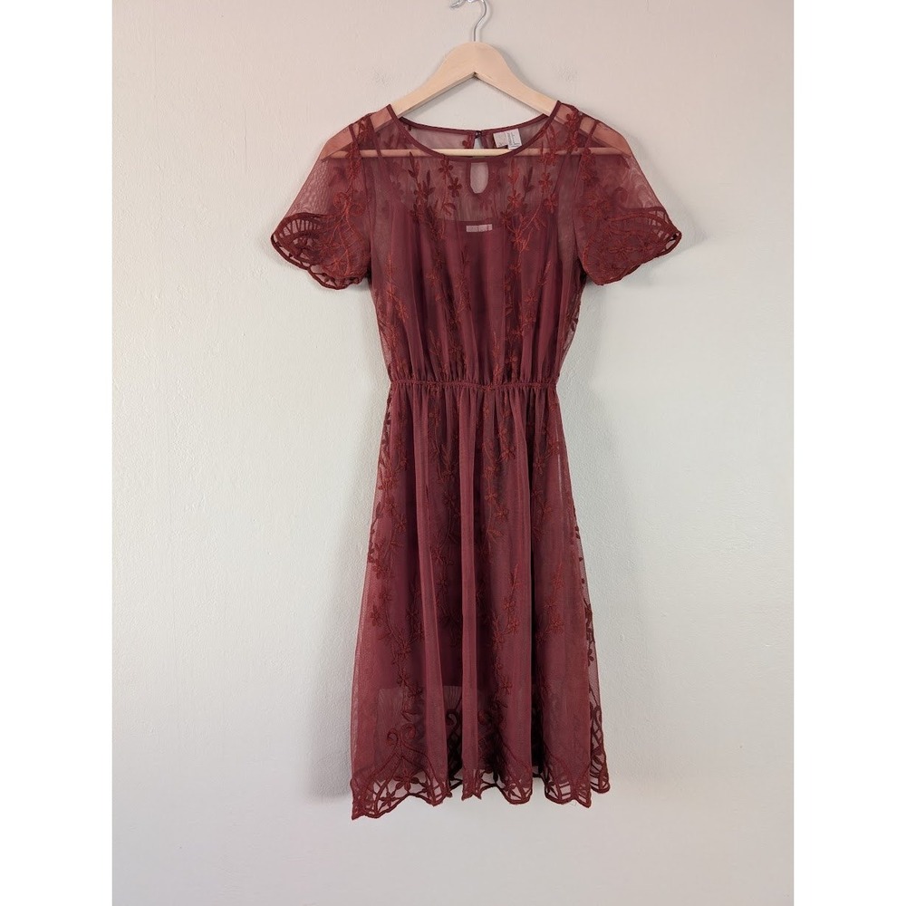 Forever 21 S Terracotta Floral Embroidered Mesh Overlay Lace Dress Fairy Boho